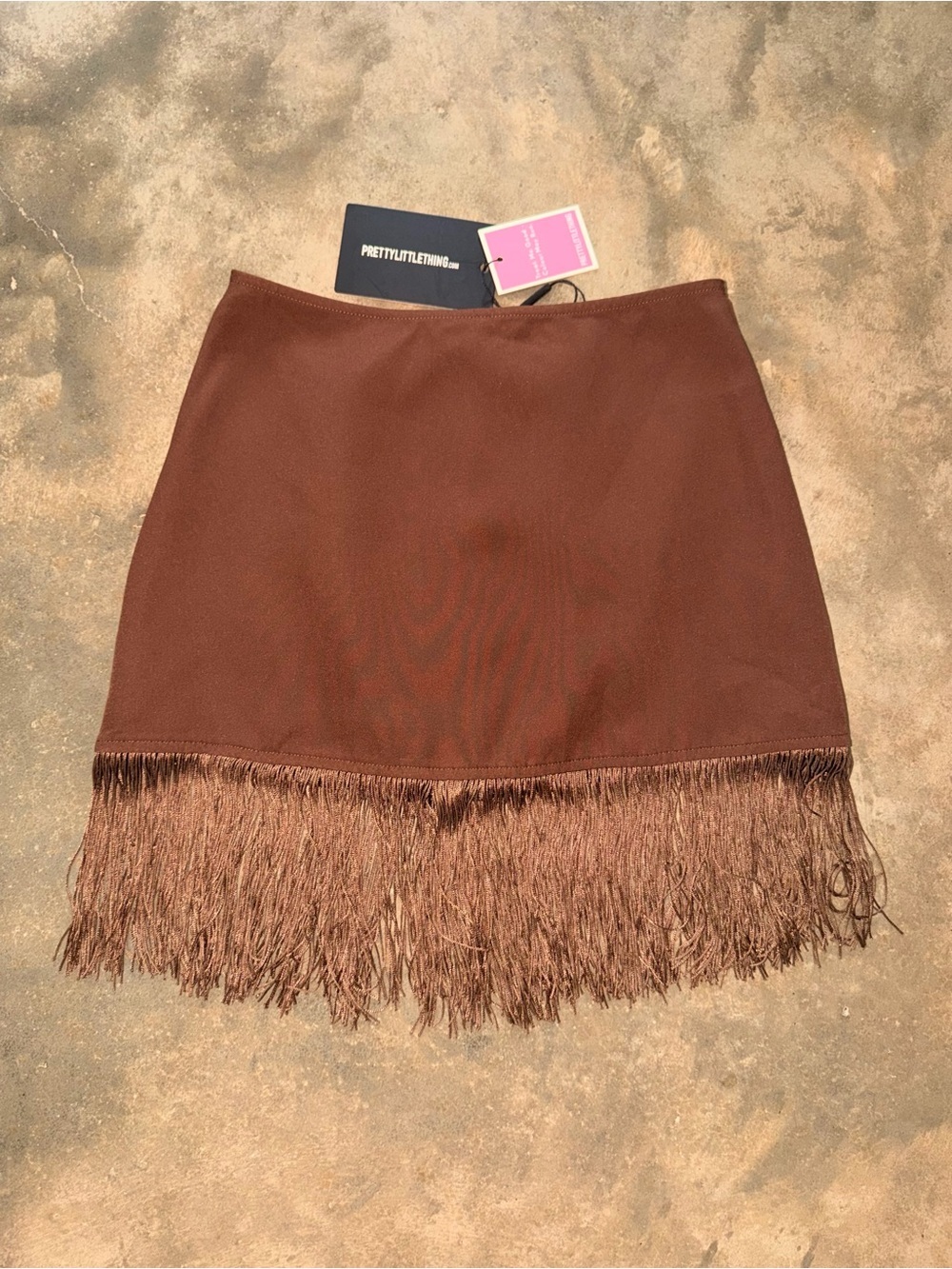 NWT PrettyLittleThing Chocolate Fringe Hem Micro Mini Skirt US 6 Western